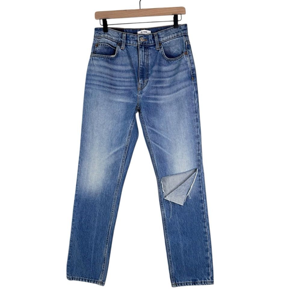Re/Done 70s Straight Jeans Womens Size 27 Blue Daring Indigo High Rise Denim